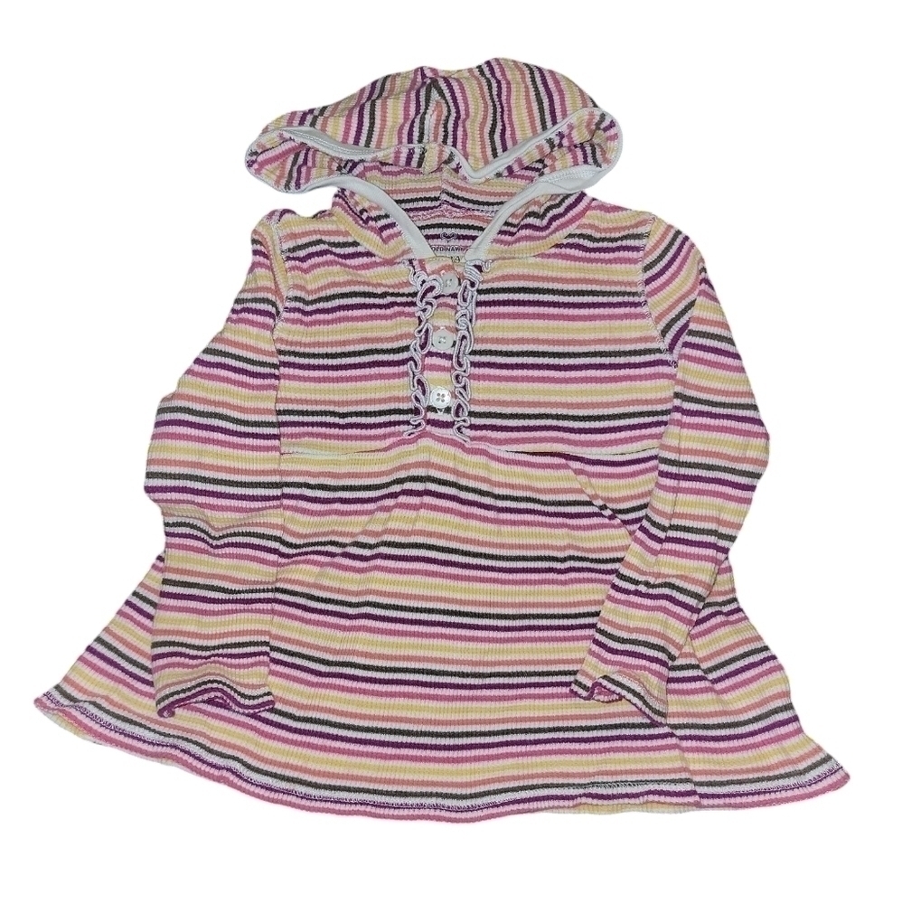 5/$25 Old Navy size 2T long sleeve striped top with hood and button accents